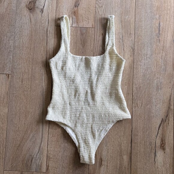 Palm Other - Palm Swim+Resort Cream Elastic Shirred Low Back One Piece Swim Suit Medium NWT